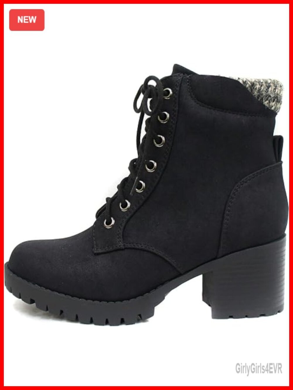 Lug Sole Chunky Heel Combat Ankle Boot Lace up Side Zipper